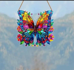 ACRYLIC~ COLORFUL BUTTERFLY SHAPED ~SUN CATCHER~ ~5.9 " X 5.71 INCH - Picture 1 of 1