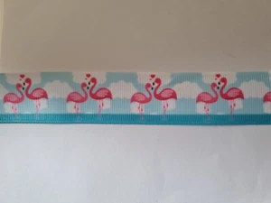 2 meters of flamingo tropical print grosgrain ribbon 1" wide - Picture 1 of 1
