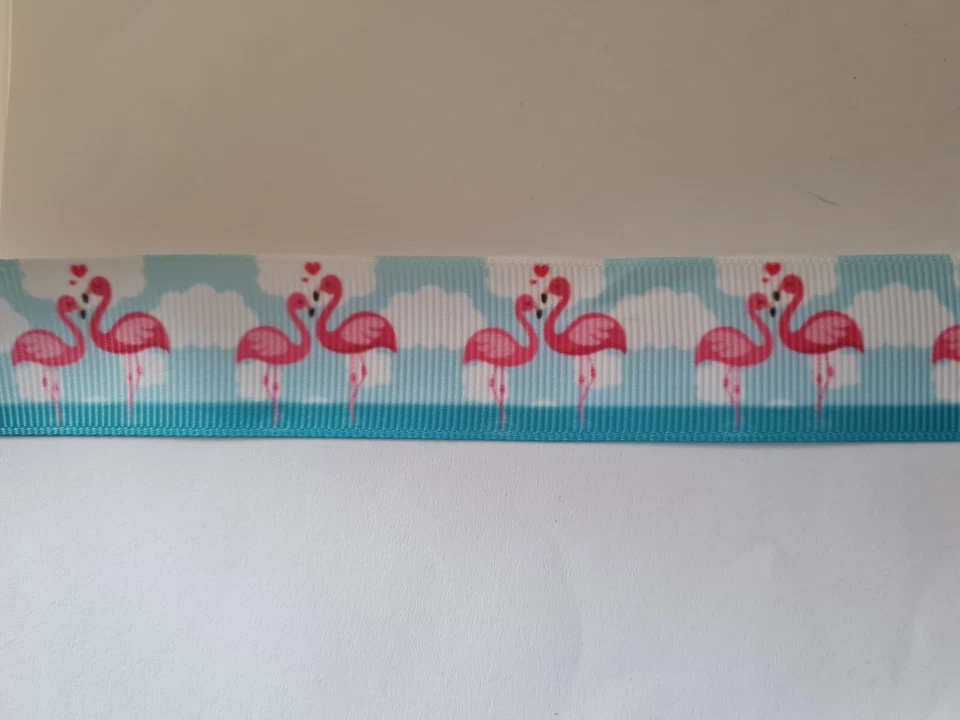 2 meters of flamingo tropical print grosgrain ribbon 1" wide - Image 1 of 1