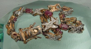 925 Vermeil X & O Stil Glieder Rubin Armband Sicherheitsverschluss 7,25" - Bild 1 von 21