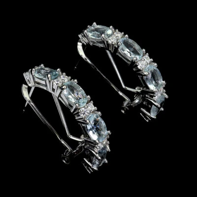 925 Sterling Silver Earrings Oval Aquamarine Natural Gemstone Jewelry - Image 1 of 4