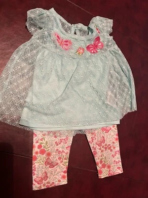 Топ и брюки Nannette Baby размер 18 месяцев бирюзовый с цветочным узором кружевной с вышивкой - Изображение 1 из 4