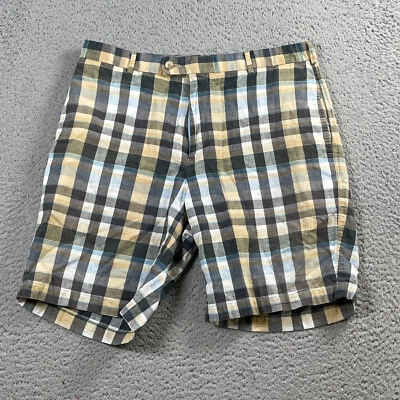 Peter Millar Mens Shorts 34 Linen Blend Plaid Check Casual Cotton Golf Chino - Image 1 of 4