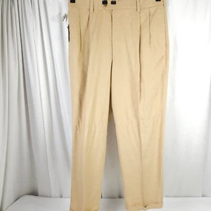 Pantalone elegante uomo Jos A Bank 36x30 beige lino plissettato polsini nuovo con etichette - Foto 1 di 9