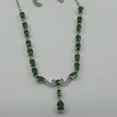 CERTIFIED Chrome Diopside & White Topaz Sterling Silver Necklace 9.86CTS - Image 1 of 4