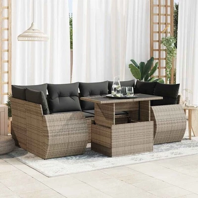 Vidaxl Gartenmöbel Sofa Garnitur Sitzgruppe Lounge 7-tlg. Schwarz Poly Rattan vi - Bild 1 von 4
