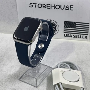 Apple Watch Series 9 GPS+CELL 45mm Cassa Argento M/L Storm Blue Sport Bd MRMP3LW/A - Foto 1 di 8