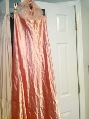 NWT Elegant Moments Lace & Satin Halter Neck Gown size L (flaw) - Image 1 of 4