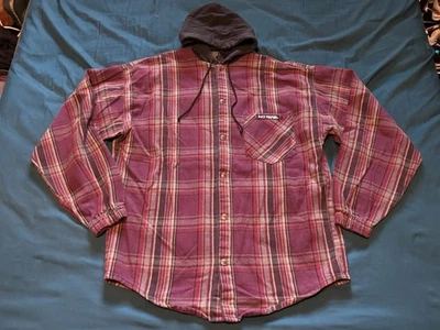 Camisa con Capucha de Franela No Fear De Colección Para Hombres Grande Roja A Cuadros Años 90 EE. UU. Botón a Presión Foto 1 de 4