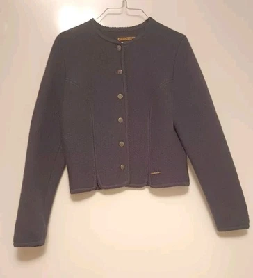 Geiger Tyrol Austria Boiled Wool Cardigan Knit Sweater Jacket Navy Sz 42- Large - Image 1 of 4