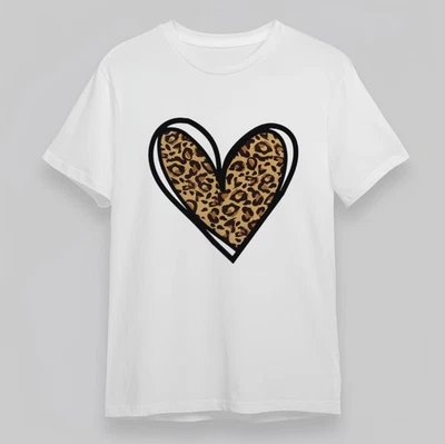 Women's Plus Size Comfy Classic T-Shirt  Leopard Print Heart Animal Pattern Tee - Image 1 of 4