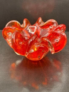 Centro de mesa grande de cristal de Murano rubí y rojo en italiano vintage - Imagen 1 de 7