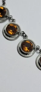 Vintage Czech Glass Citrine Glass Art Deco Silvertone Necklace Choker 14.25" - Picture 1 of 9