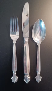 Georg Jensen ACANTHUS menú cubiertos tenedor cuchillo cuchara plata de ley 925 - Imagen 1 de 16