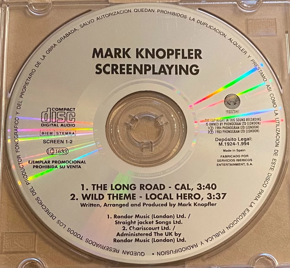 MARK KNOPFLER - SCREENPLAYING CD SPANISH PROMO 1994 - Image 1 of 1