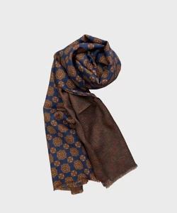 Arcuri sciarpa in seta e lana double face con fantasia atlas, blu ruggine SET240 - Picture 1 of 2