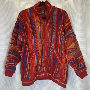 VTG Emaroo 3D Textured Wool Full Zip Sweater SMALL Jacket COOGI STYLE AUSTRALIA - Picture 1 of 19