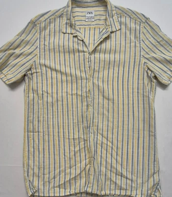 Zara men's relax fit button down shirt, yellow/white/gray stripped sz M - Image 1 of 4