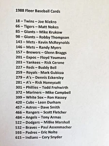 1988 FLEER BASEBALL TRADING CARDS 24 FILL INS TO YOUR COLLECTION - Picture 1 of 1