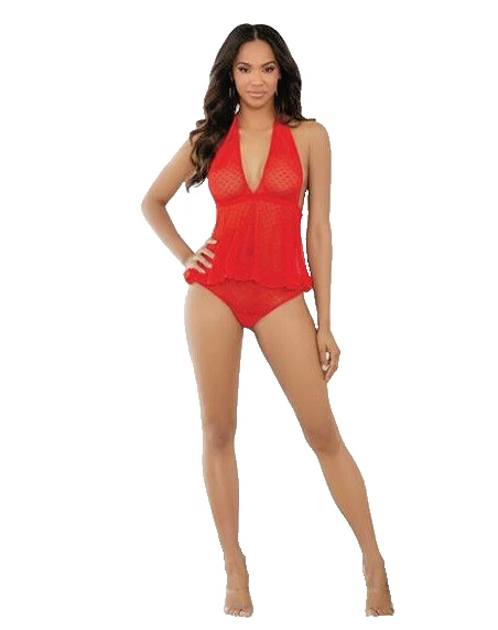 Sensual Halter Corbata Corazón Cami y Tanga Rojo - M/L - Nuevo con Etiqueta Foto 1 de 4