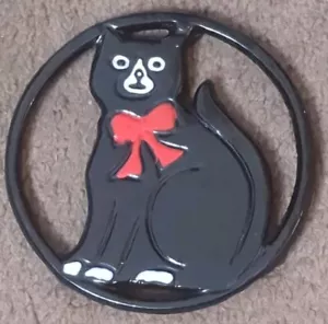 Vintage Retro MCM Cat Cast Iron 6” Round Painted Metal Trivet - Picture 1 of 1