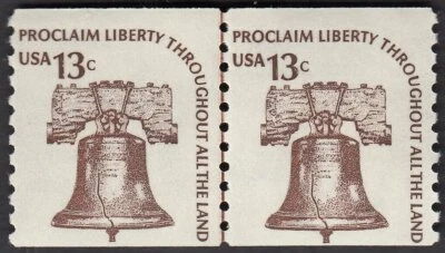 Марка Скотта No 1618 (13c), КОЛОКОЛ СВОБОДЫ, пара линий как новая без наклеек и следов оригинальная - Изображение 1 из 2