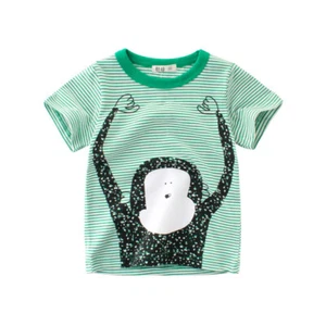 Summer Boys Loose Casual Cute Print Round Neck Short Sleeve Striped T-Shirt - Picture 1 of 10