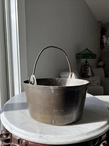 Antik Vintage massiver Messingkessel/Topf/Wasserkocher mit schmiedeeisernem Griff - Bild 1 von 23