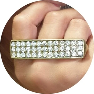 Femenino, Gángster Esposa, Rapero, 3-Dedo Swarovski Cristal, Bling Barra Anillo - Picture 1 of 11