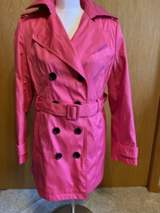 EUC Ladies Calvin Klein Hot Pink Rain Trench Coat Jacket Belted Medium M - Picture 1 of 4