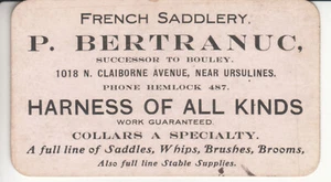 Rare Bertranuc Saddle & Harness  Business Card - New Orleans LA Louisiana c1910 - Picture 1 of 2