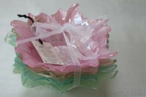 AKCAM IRIDESCENT FLOWER SHAPED DESSERT GLASS BOWLS(s) -PINK/BEIGE/BLUE/GREEN-S/4 - Picture 1 of 1