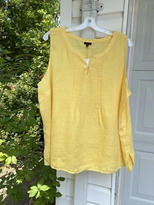 NWT Talbots Pretty Yellow 100% Linen Pleated Front Sleeveless Blouse 2X - Picture 1 of 5