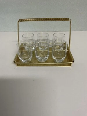6 alte Schnapsgläser auf DDR Tablett Aluminium Vintage Bar Retro Schnapsglas - Bild 1 von 4