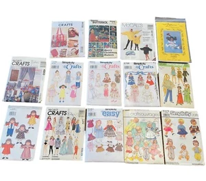 14 Vintage Sewing Patterns Dolls 12”-18” & Crafts Simplicity McCalls Uncut & Cut - Picture 1 of 14