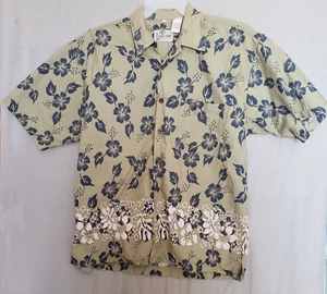 Point Zero Floral 100% Cotton Mens L Short Sleeve Green Button Shirt Vintage Y2K - Picture 1 of 5