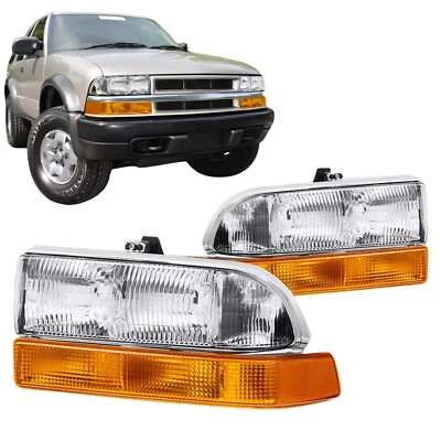 Pair Headlights W/ Bumper Headlamp For 1998-2004 Chevy Blazer S10 Pickup Chrome — 第 1/4 张图片