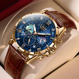 LIGE Reloj Hombre Cuarzo Fase Lunar Fecha Luminoso Impermeable Reloj Pulsera Hombre En Caja - Imagen 1 de 15