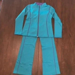 NWOT Rainbeau Girls 2PC Track Suit Dark Teal & Purple Size M Fleece-Lined Jacket - Picture 1 of 3