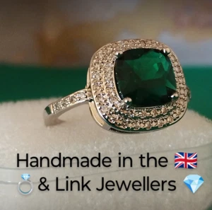 GPR: Woman Silver Ring. Size T-U. Princess Cut Lab Created 8mm Green Emerald - Picture 1 of 9