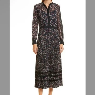 Vestido midi plisado manga larga estampado floral Club Monaco 8 Foto 1 de 4