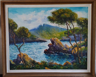 ancien grand Tableau huile sur toile paysage marine la baie d 'AGAY - Photo 1/4