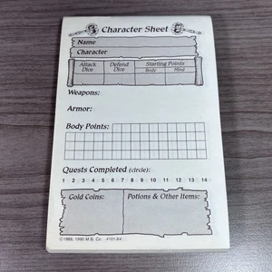 1990 Hero Quest Board Game Replacement Character Sheet Pad Part Only 1989 - Picture 1 of 6
