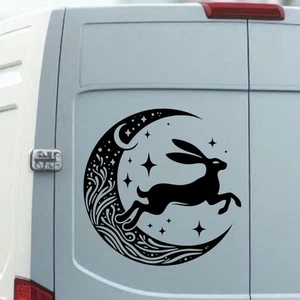 Leaping Hare and the Moon Vinyl Decal Sticker Stencil Running Rabbit Moon Stars - Picture 1 of 47