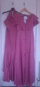 NWT Little Mistress Satin Maxi Dress 8 w/ Cross Front Midi Dress 10, Dark Pink - Picture 1 of 9