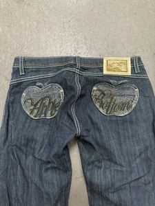 Jeans fondo mela, vintage anni 90/Y2k tasche con borchie, donna taglia 9/10 BLU - Foto 1 di 8