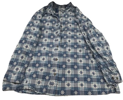 Camisa Blair Azul Blanco A Cuadros Copo de Nieve Abotonada Talla 2X Vacaciones Navidad Invierno Foto 1 de 4
