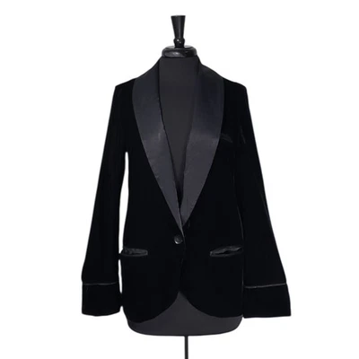 Chaqueta Blazer Free People Negra Press Rewind Terciopelo Satinado Solapa Talla XS Foto 1 de 4