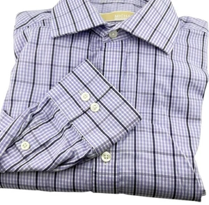 Michael Kors Plaid Purple White Black Button Down Shirt Mens 16 34/35 - Picture 1 of 16