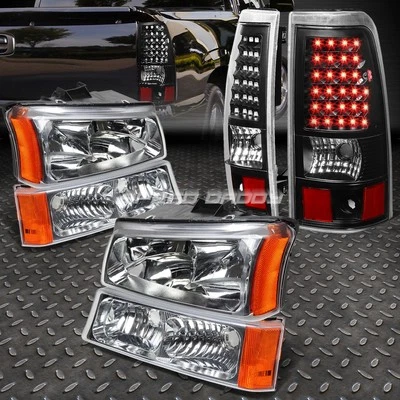 FARO CRISTAL CROMADO+PARACHOQUES+LUZ TRASERA LED NEGRA PARA 03-07 CHEVY SILVERADO Foto 1 de 4